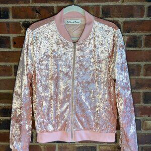 dusty pink crushed velvet bomber jacket